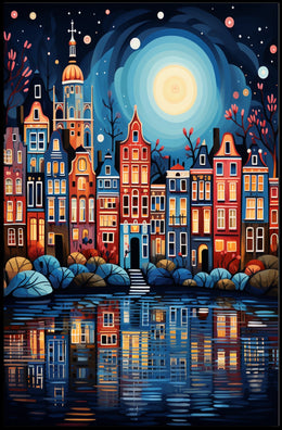 Charming European Townhouses Canal Travel Poster