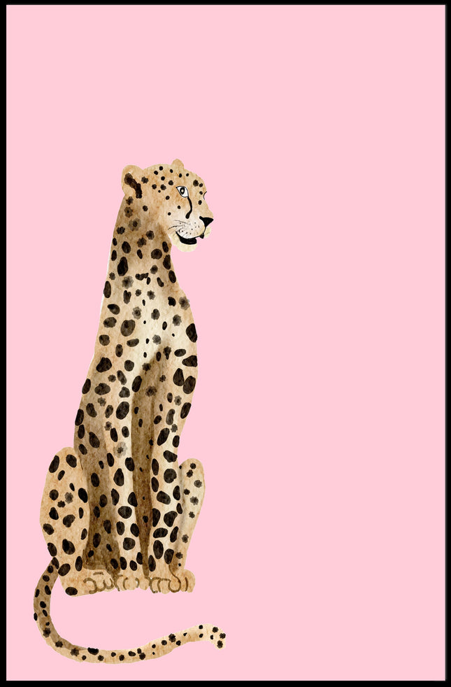 Leopard Against Pink Background Animal Poster