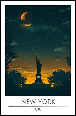Statue Of Liberty Twilight Silhouette Poster Modern Wall Art