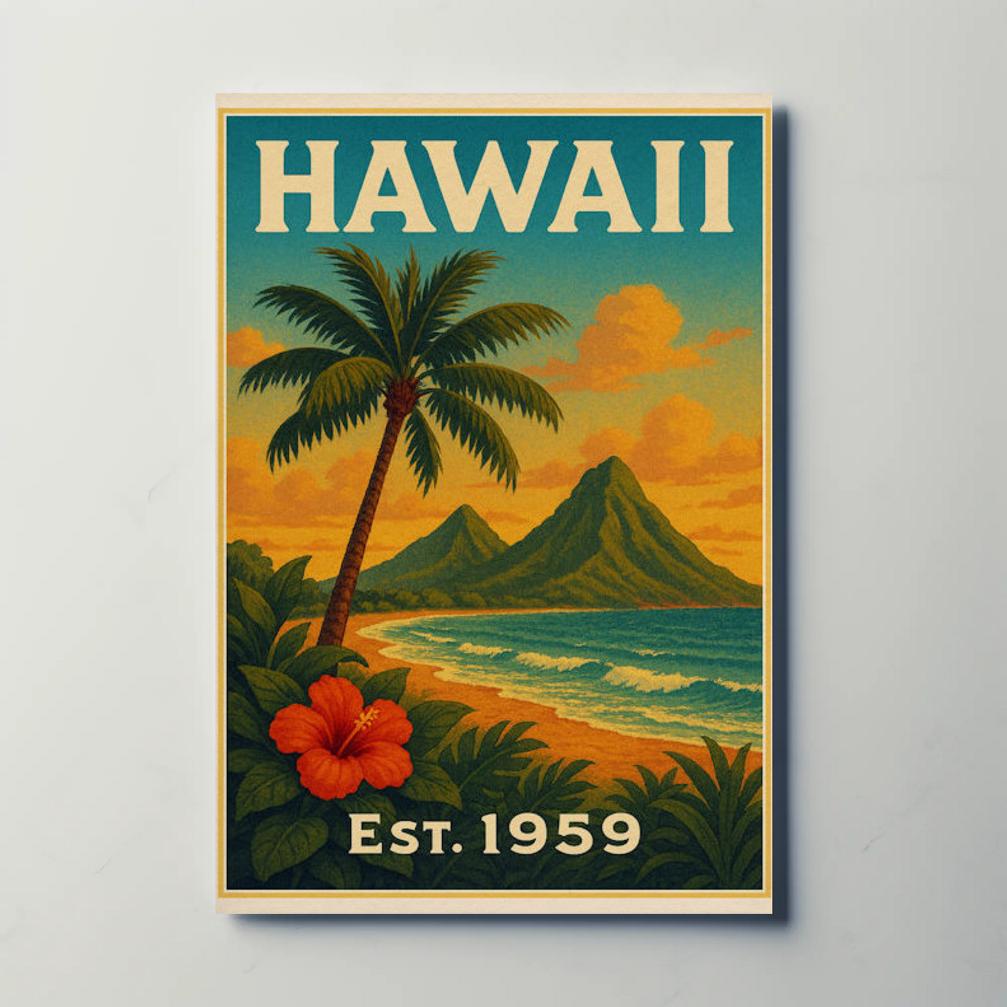 Hawaii Coastline Hibiscus Sunset View Poster
