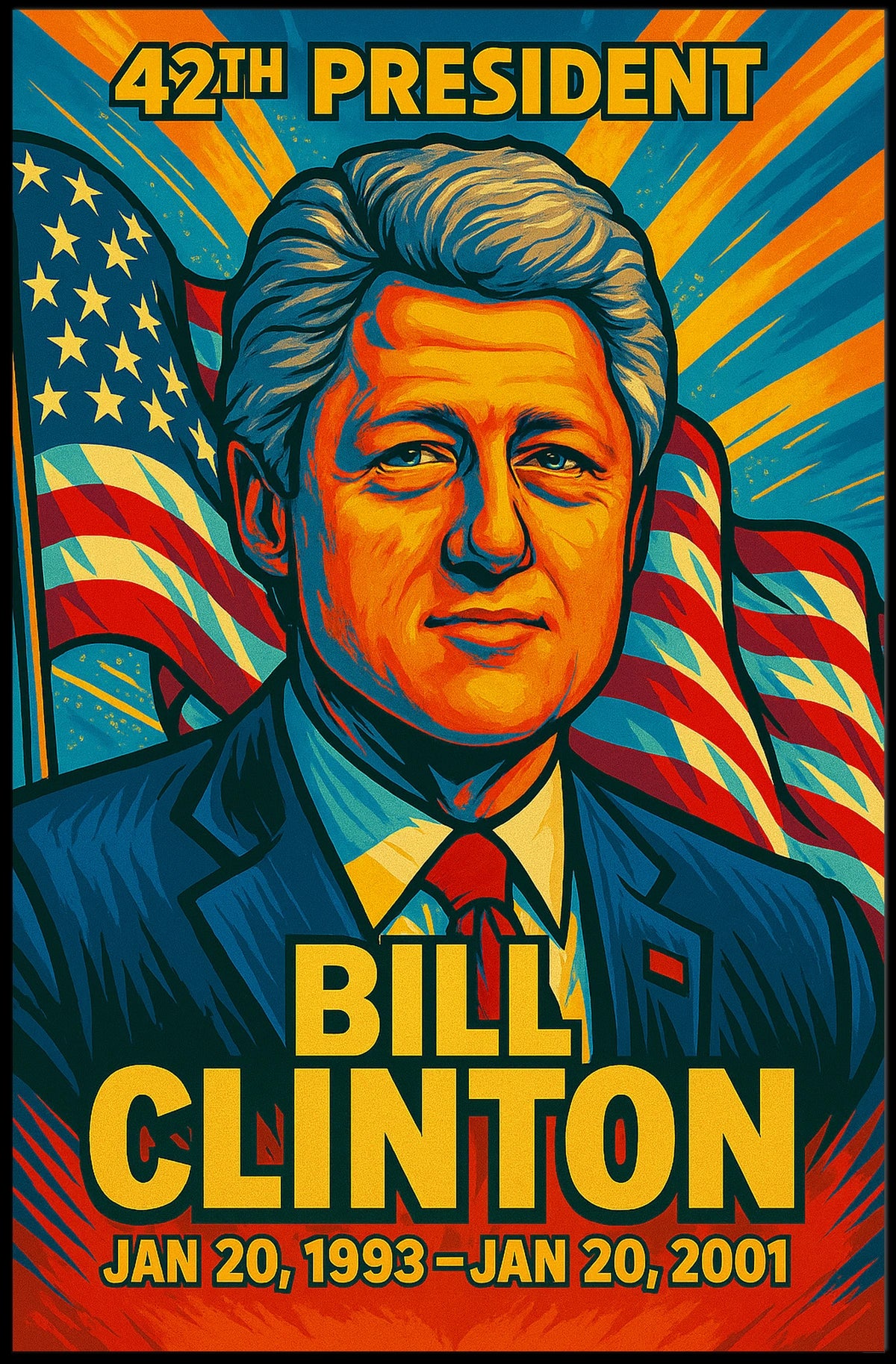 Bill Clinton 42nd President of the United States Colorful Comic Book Style Poster