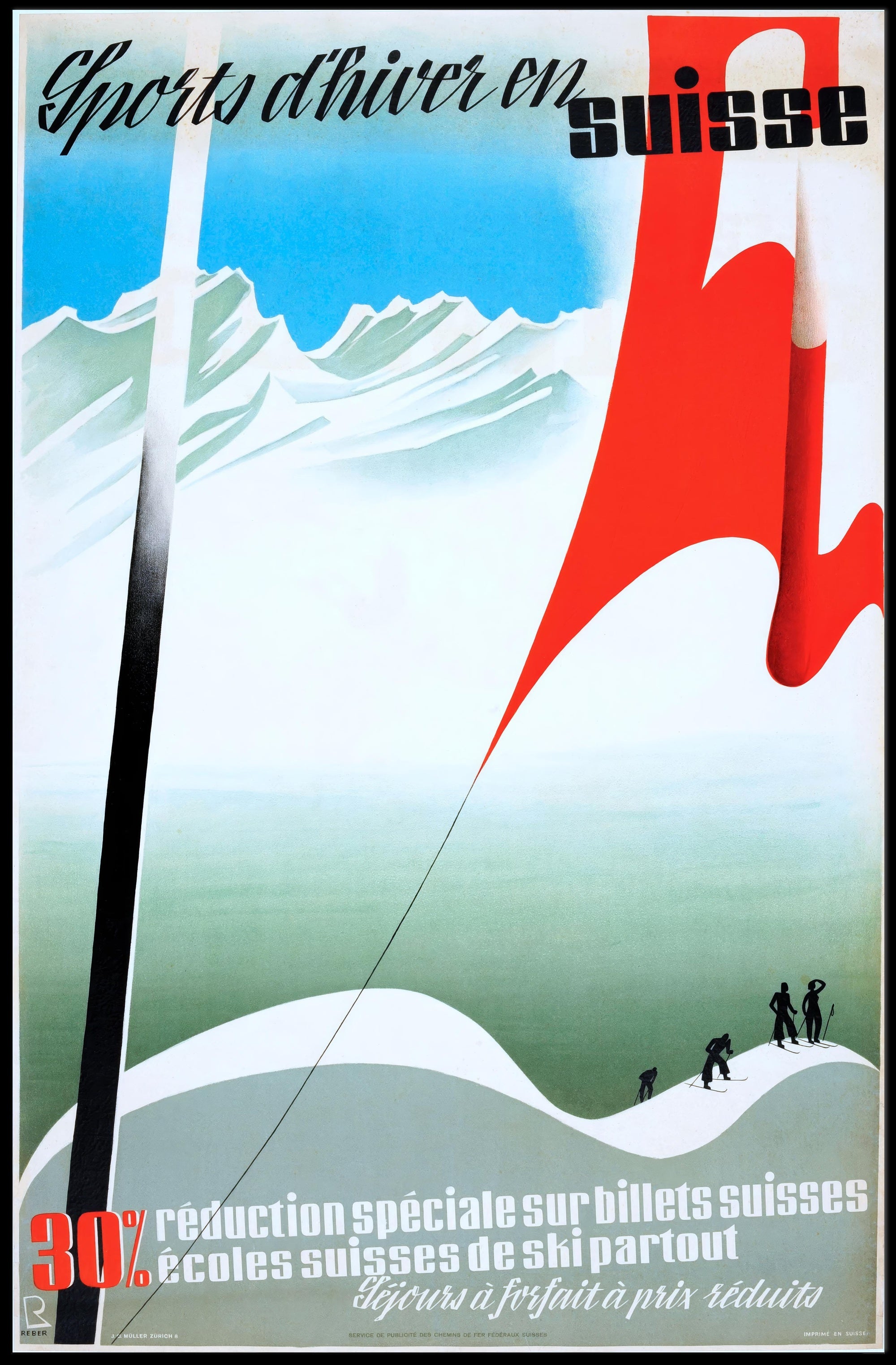 Swiss Skiing Vintage Design Winter Sports Poster PosterGoat