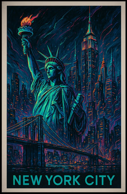 New York City Poster Modern Neon Travel Cityscape Wall Art