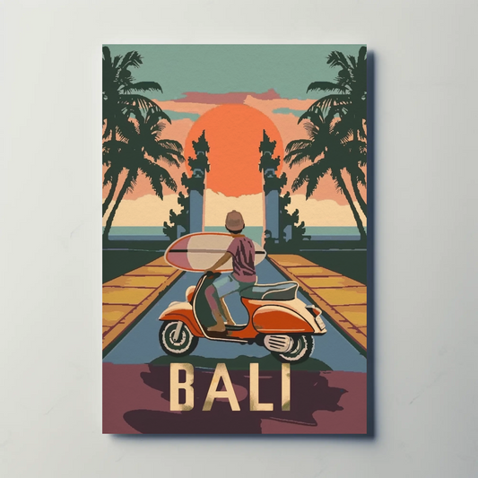 Vintage Poster Bali Sunset Scooter