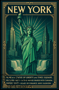 New York Landmarks Vintage Art Deco Travel Poster