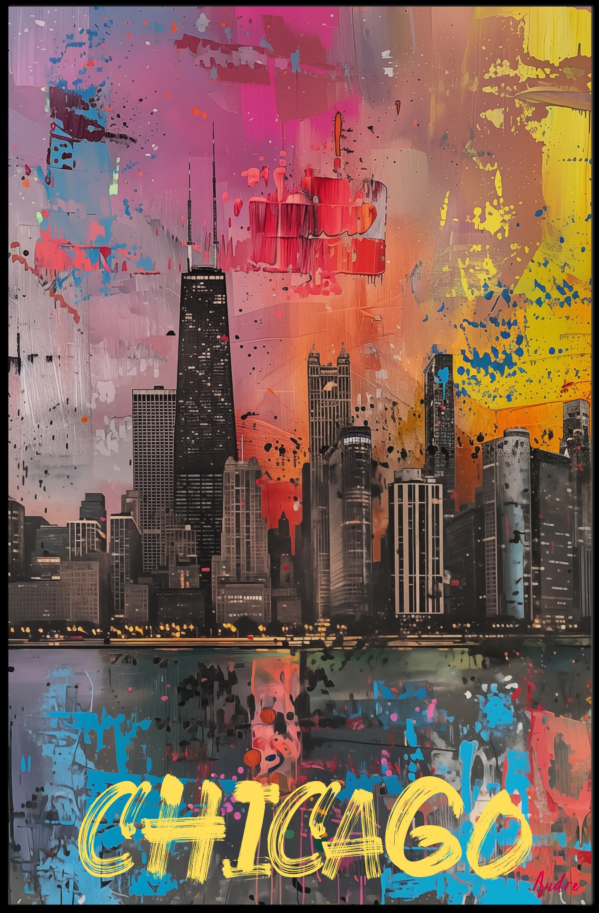 Chicago Skyline in Vibrant Abstract Urban or Cityscape Poster