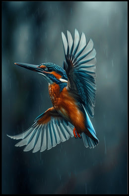 Kingfisher in Flight Photorealistic Animal Poster PosterGoat