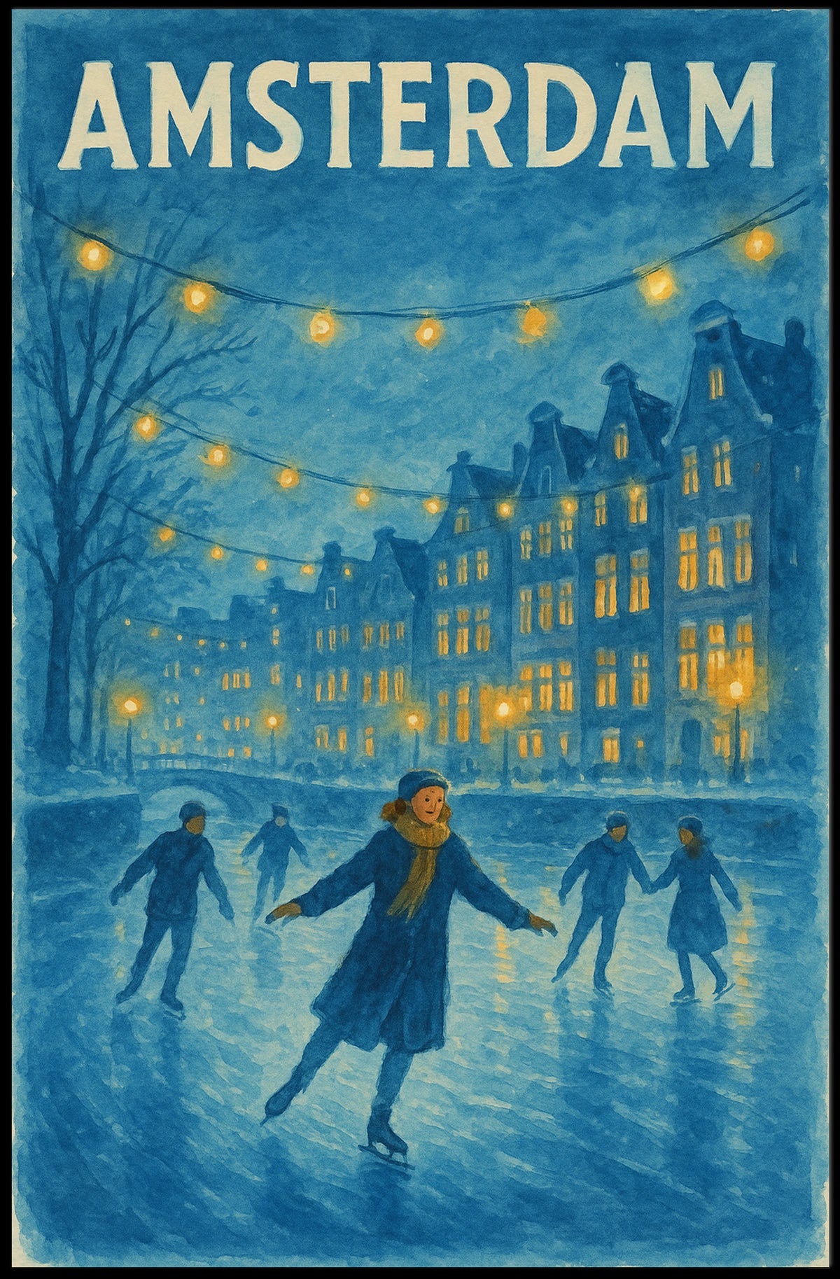 Enchanting Amsterdam Winter Scene in Urban or Cityscape Poster