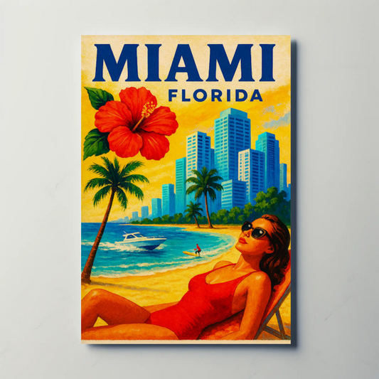 Miami Florida Beach Highrise Vintage Resort Poster