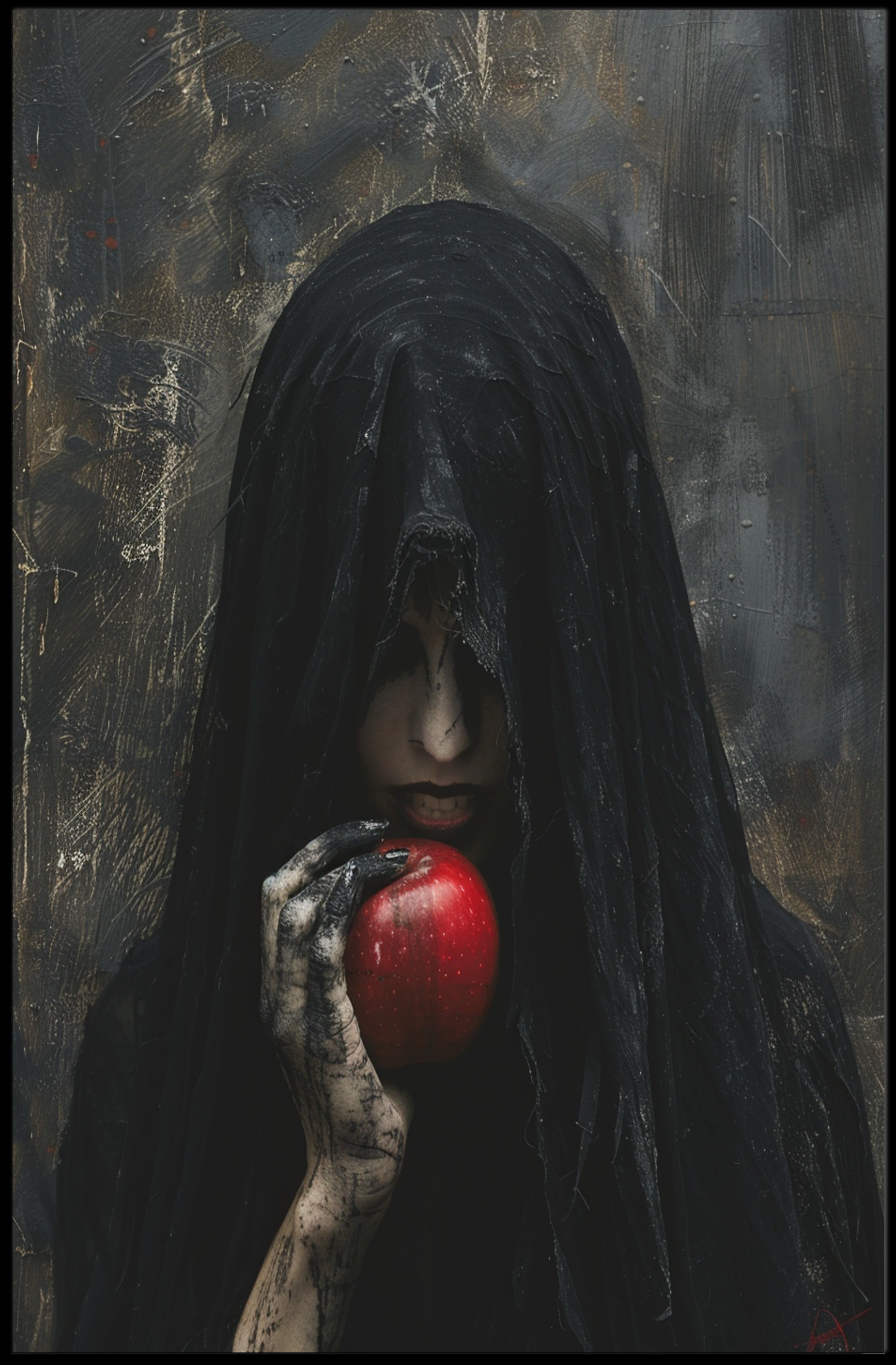 Mysterious Character with Red Apple Fantasy Poster PosterGoat