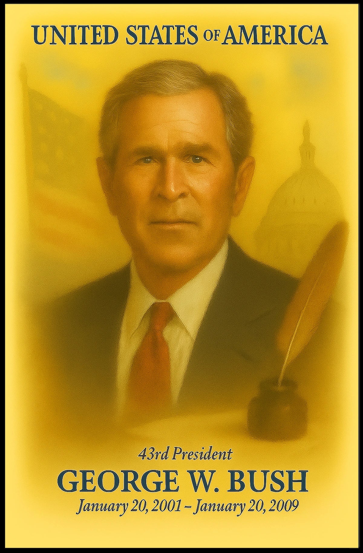 George W. Bush 43rd President of the United States Vintage Watercolor Poster