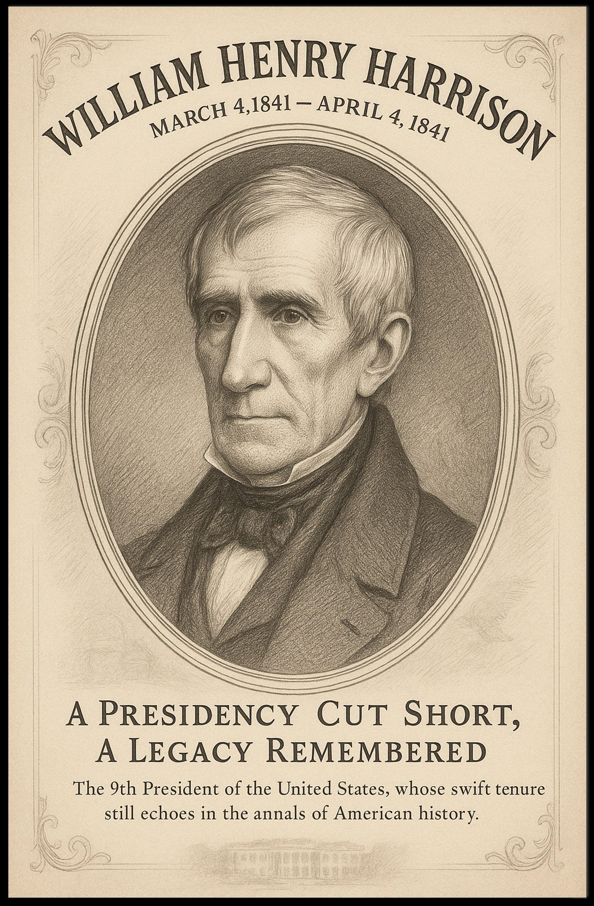 William Henry Harrison 9th President Sketch Poster Art Print PosterGoat