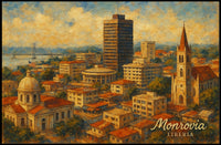 Monrovia Liberia African Cityscape Digital Painting Vibrant Cultural Heritage Travel Poster