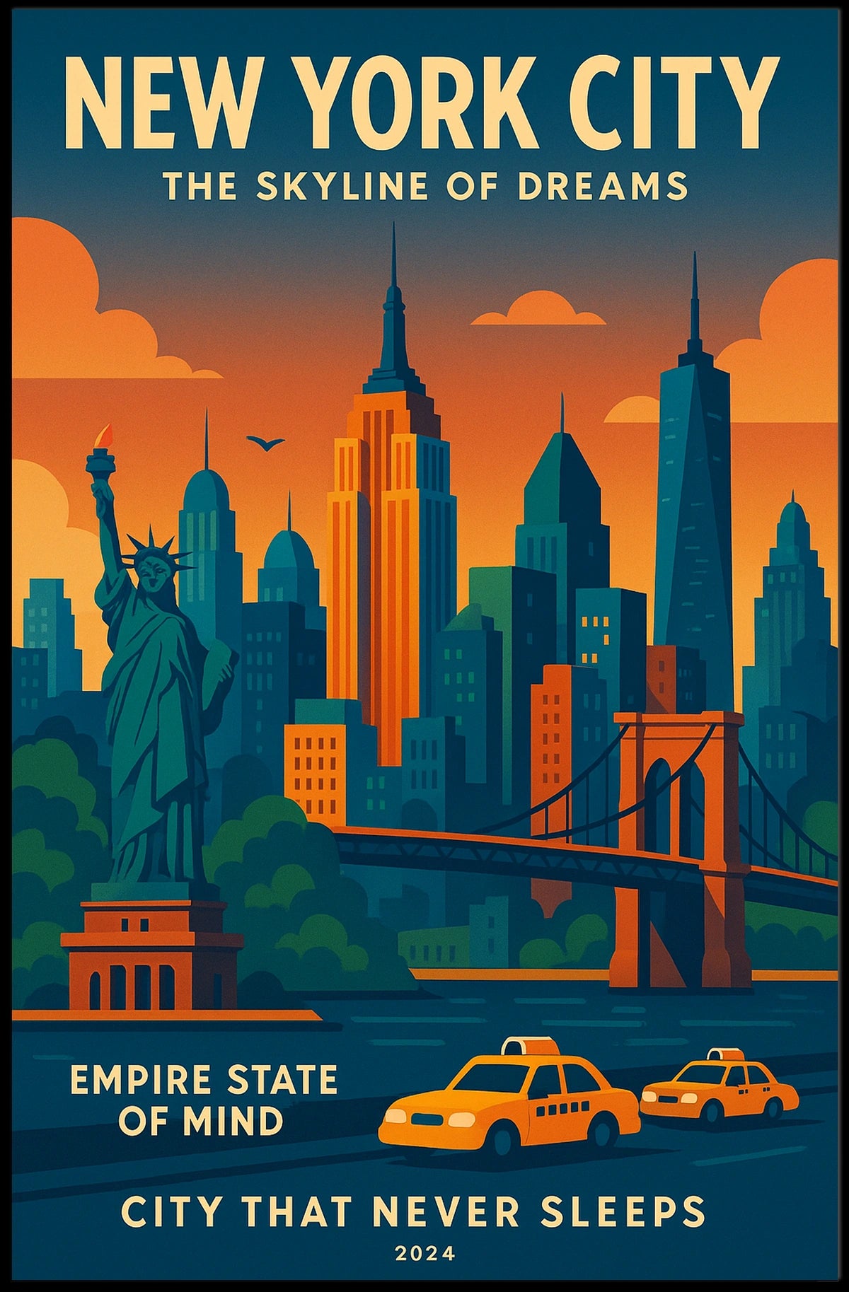 New York City Skyline Poster Dreamy Urban Wall Art Decor