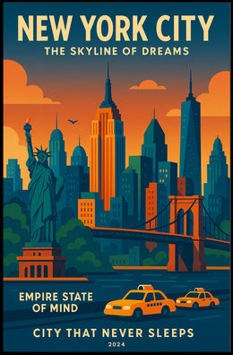New York City Skyline Poster Dreamy Urban Wall Art Decor