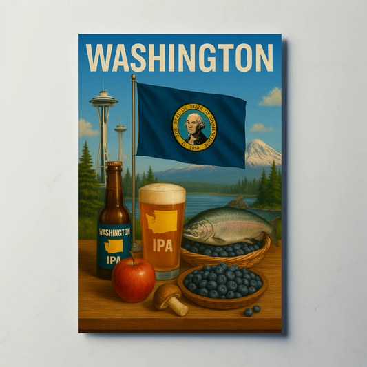 Washington IPA Salmon Space Needle Travel Poster
