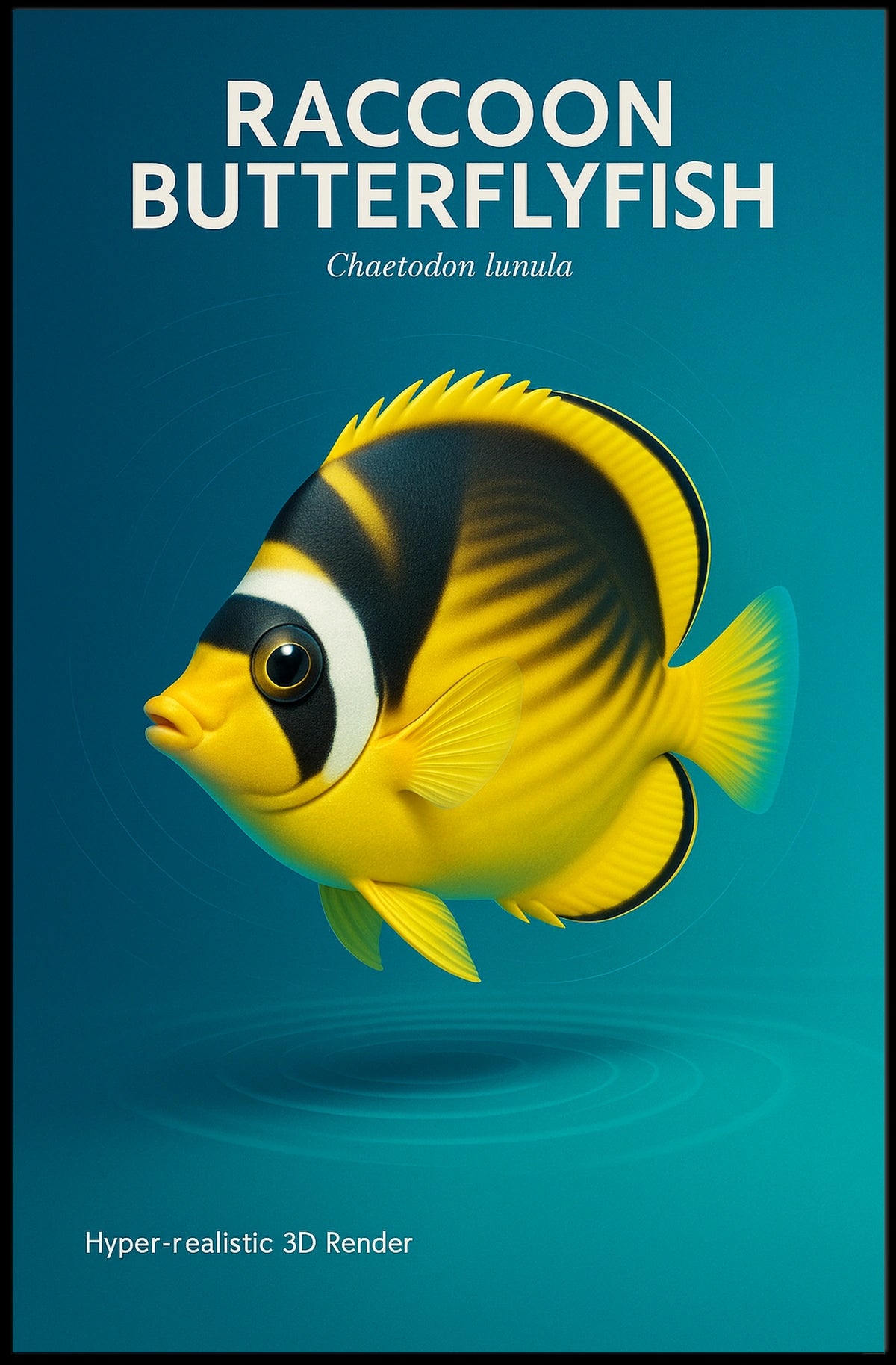 Raccoon Butterflyfish Hyper-realistic 3D Render Poster