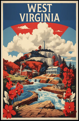 West Virginia Waterfall Vintage Travel Poster