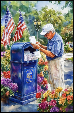 postal worker placing letters Poster