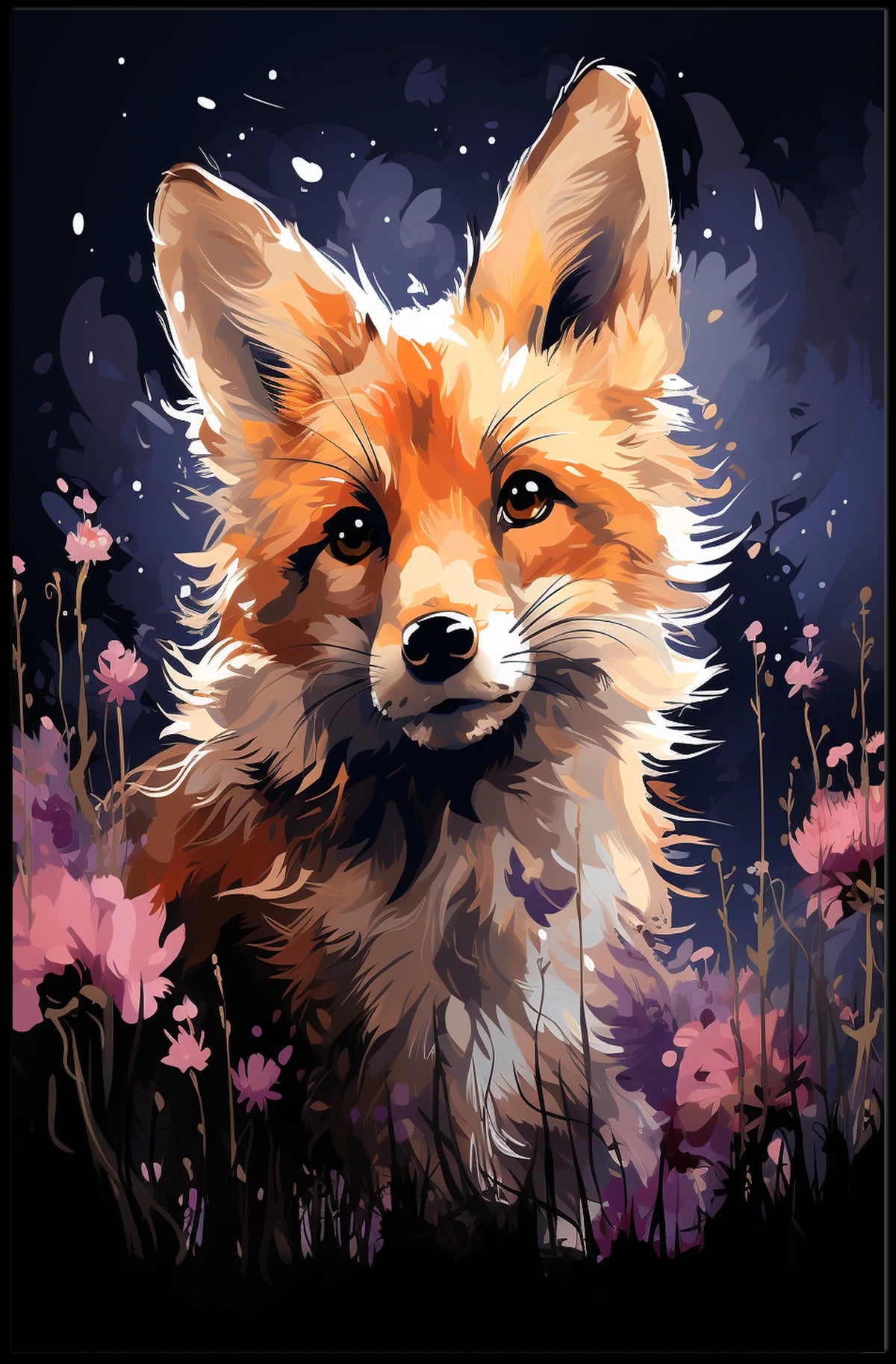 Enchanting Fox in Floral Fantasy Art Poster