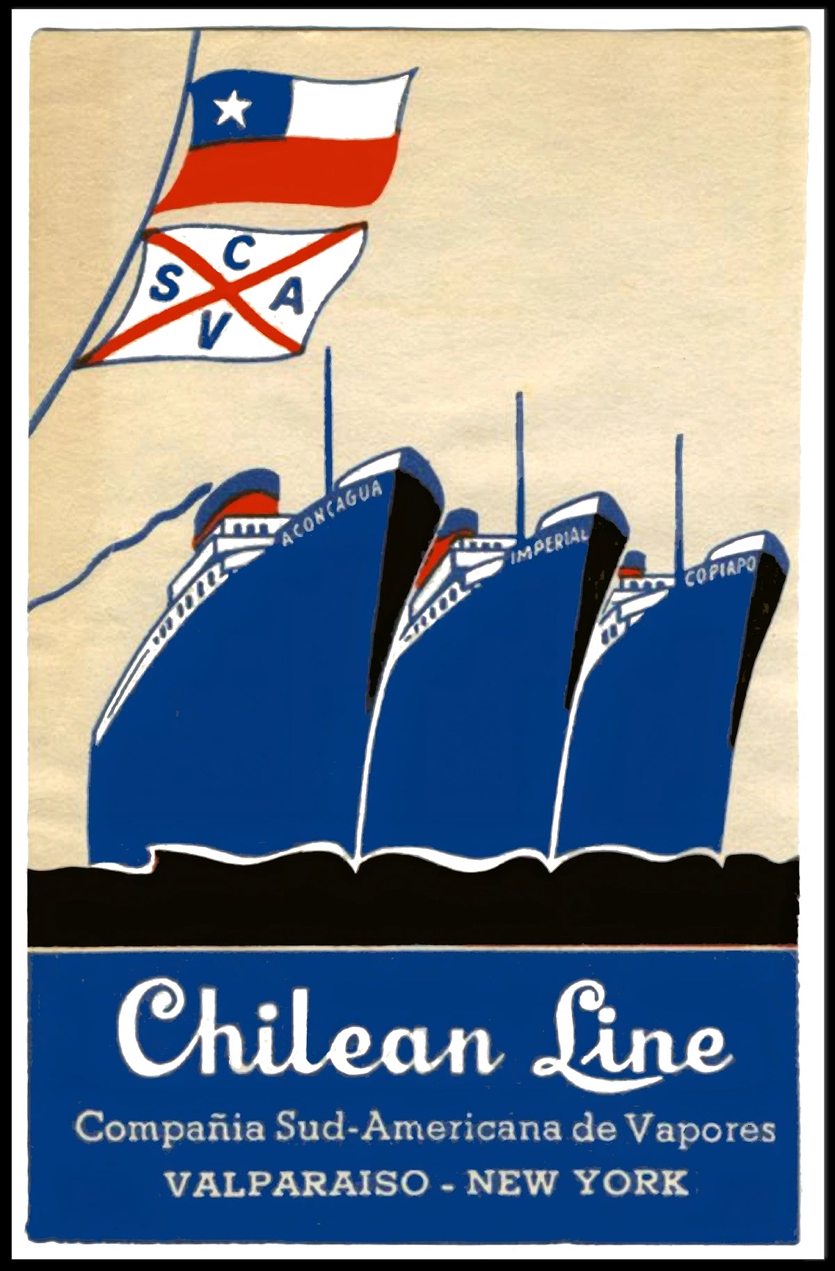 Valparaiso To New York Maritime Poster Vintage Wall Art