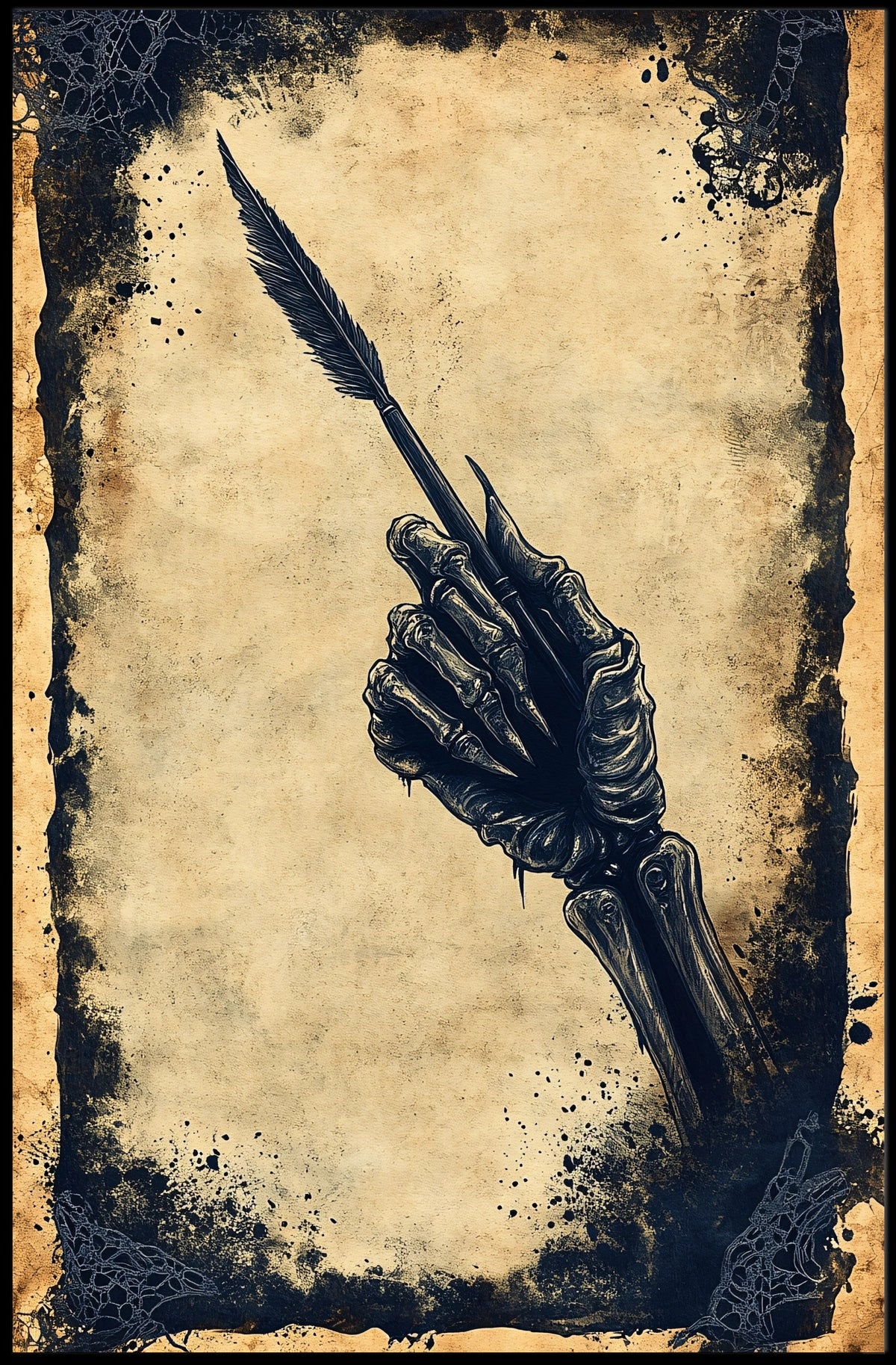 Quill Grasping Skeletal Hand Artistic Poster