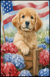 Golden Retriever Puppy In A Wagon With Flowers Poster