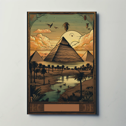 Egyptian Pyramids At Sunset Nile View Vintage Travel Poster