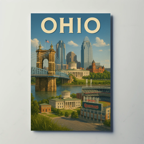 Ohio Landmarks Vintage Travel Poster