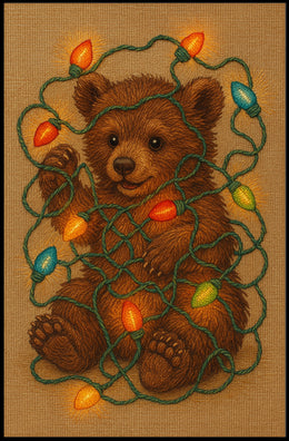 Festive Bear With Holiday Lights Poster
