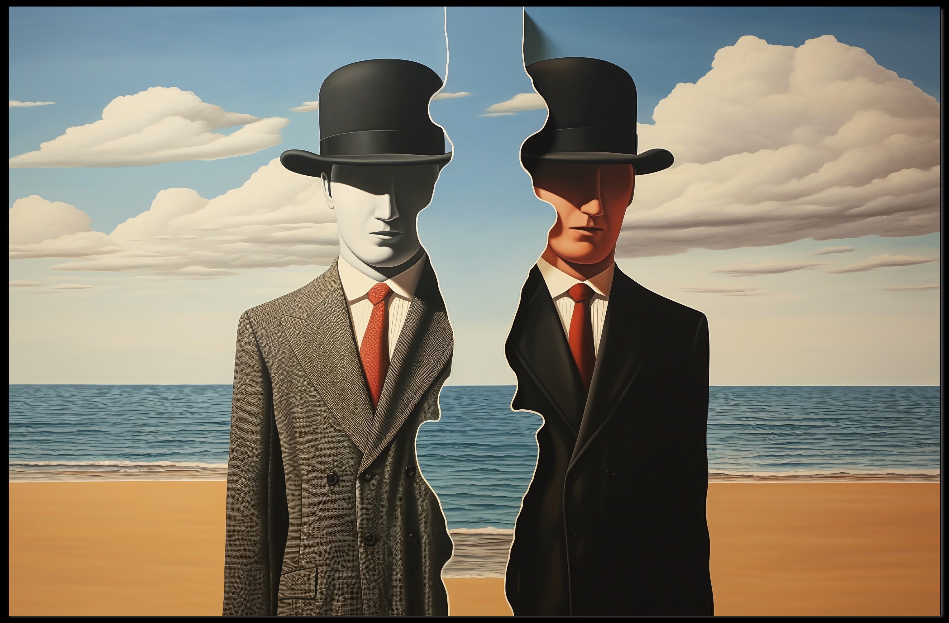 Duality in Suits: Surreal Artistic Poster