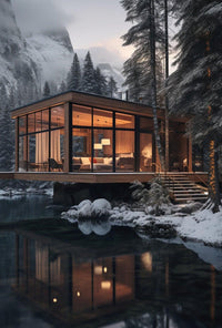 Cozy Winter Retreat in Forest Setting - Travel Poster