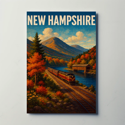 New Hampshire Mountain Train Autumn Scenic Railway Travel Poster Travel Poster