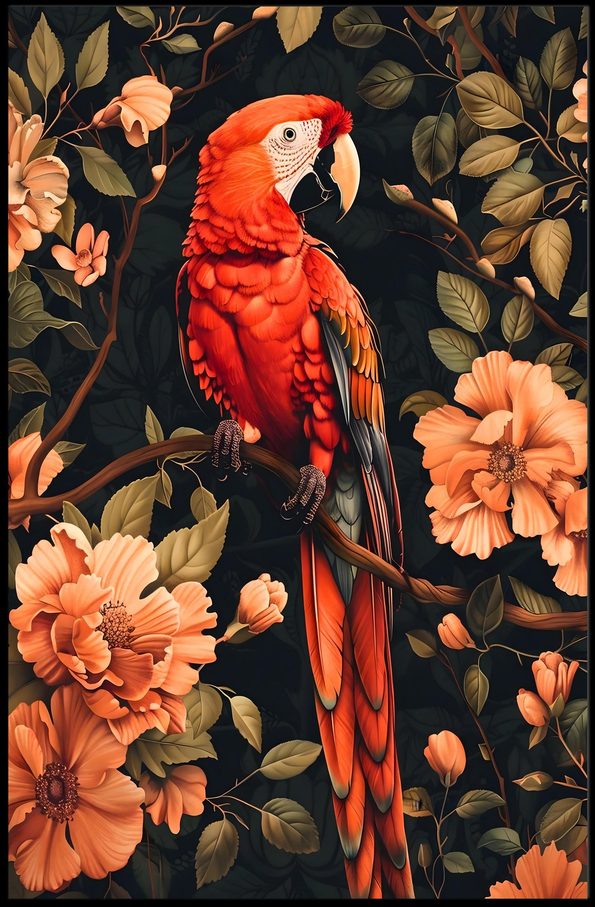 Vibrant Parrot Floral Paradise Poster