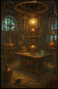 Steampunk Laboratory Mystery Exploration Poster