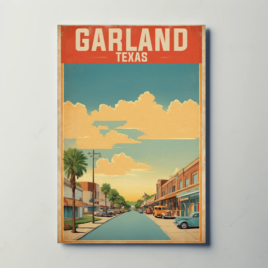 Garland Texas Main Street Retro Sunset Vintage Travel Poster