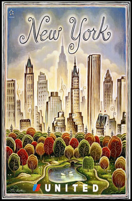 New York City Whimsical Skyline Poster Vintage Wall Decor