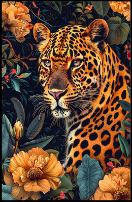 Majestic Leopard in Bloom Wall Art Print