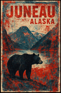 Juneau Bear Silhouette Adventure Vintage Poster