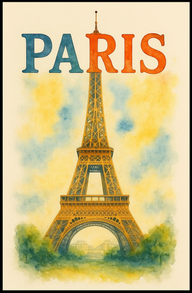 Eiffel Tower Vibrant Romantic Travel Poster