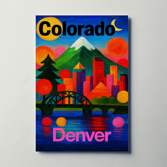 Denver Colorado Abstract Skyline Sunset Travel Poster