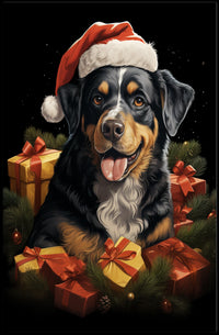 Festive Dog with Santa Hat Holiday Poster
