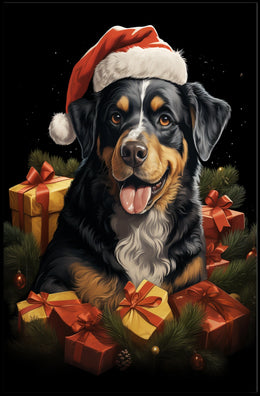 Festive Dog with Santa Hat Holiday Poster
