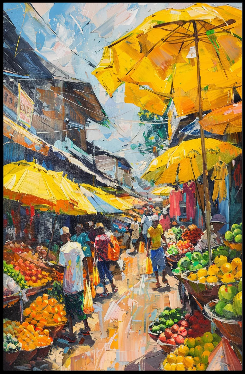 Vibrant Urban Marketplace Scene Impressionistic Art Poster
