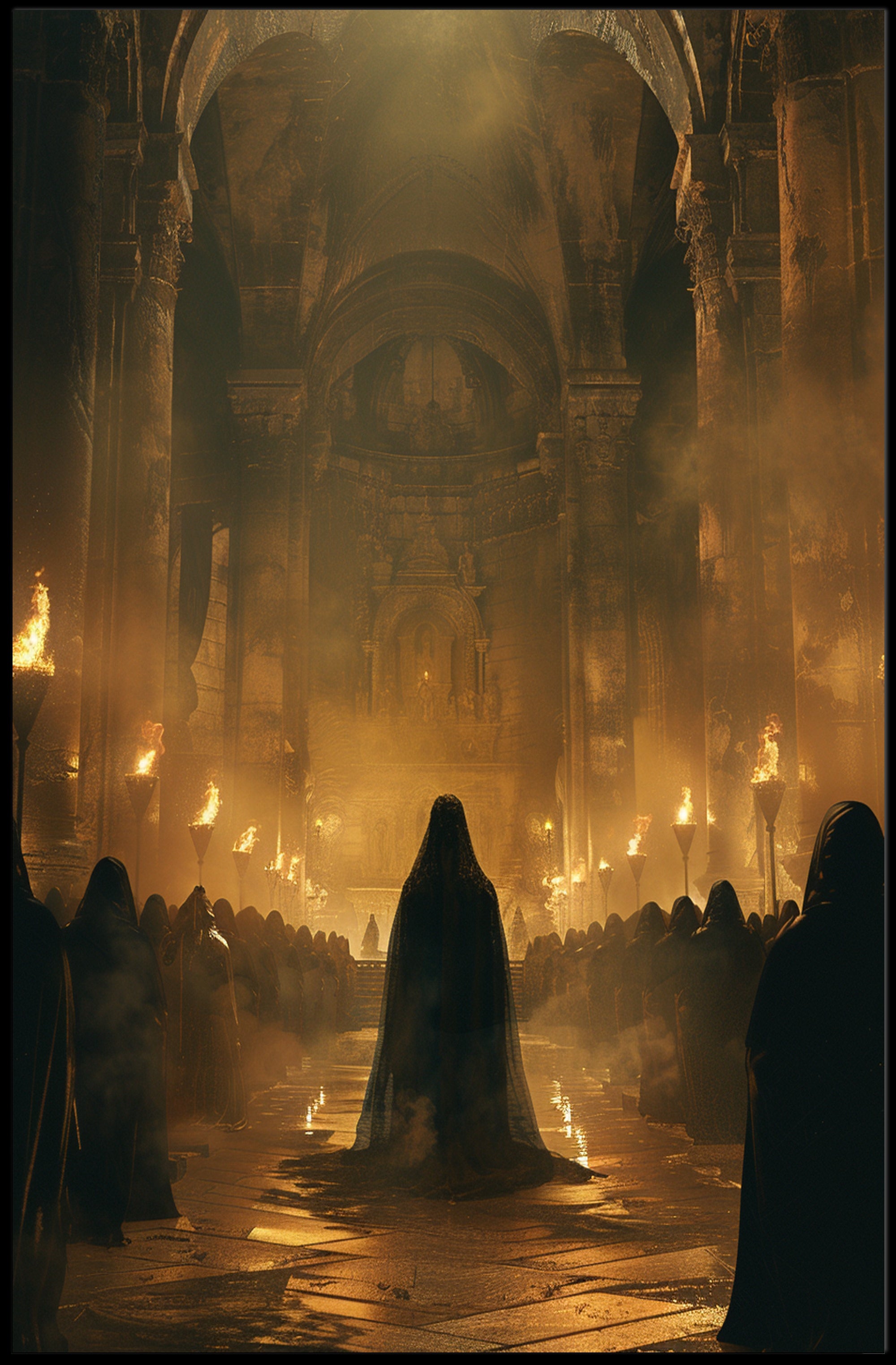 Mystical Gathering in Ancient Grand Hall Poster PosterGoat