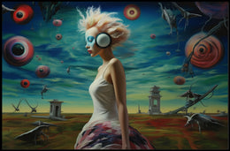 Dreamlike Woman in Stylized Surreal Futuristic Sci-Fi Poster