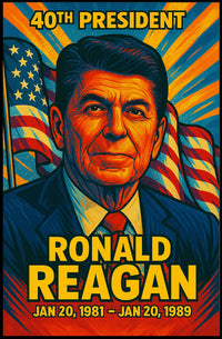 Ronald Reagan 40th President of the United States Colorful Comic Book Style Poster