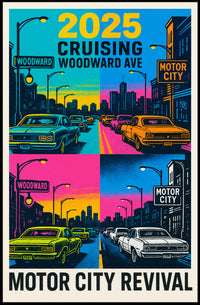 Motor City Revival Cruising Woodward Ave 2025 Poster PosterGoat