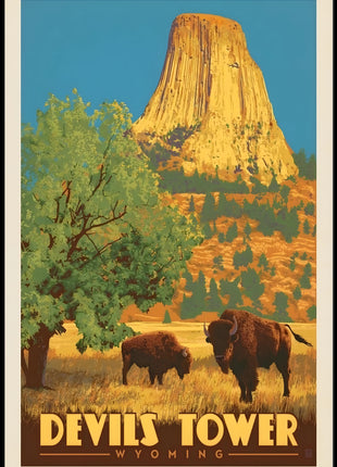 Devils Tower Wyoming Vintage Travel National Park Poster
