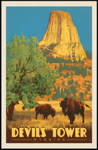 Devils Tower Wyoming Vintage Travel National Park Poster